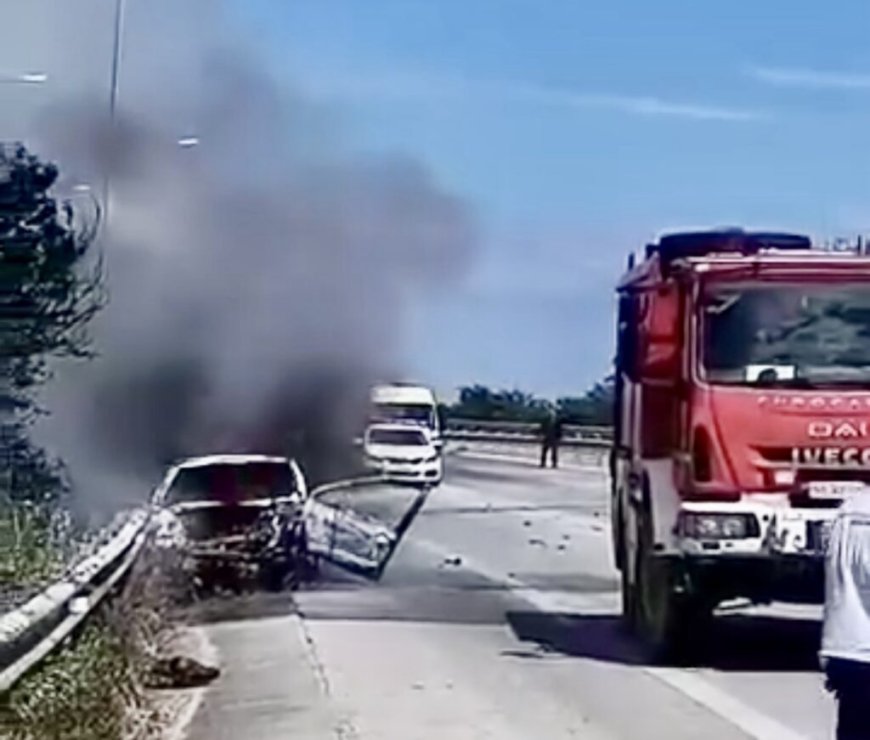 Φωτιά εκδηλώθηκε σε όχημα από της Εγνατίας Οδού στο ύψος του αεροδρομίου